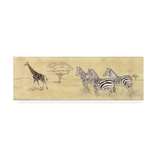 Trademark Fine Art Pablo Esteban 'Zebras Next To Giraffe' Canvas Art, 16x47 ALI45064-C1647GG